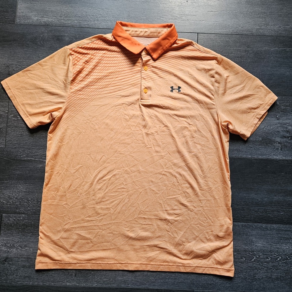 Under Armour The Playoff Polo Shirt Mens XL Orange Striped Stretch Golf Tennis